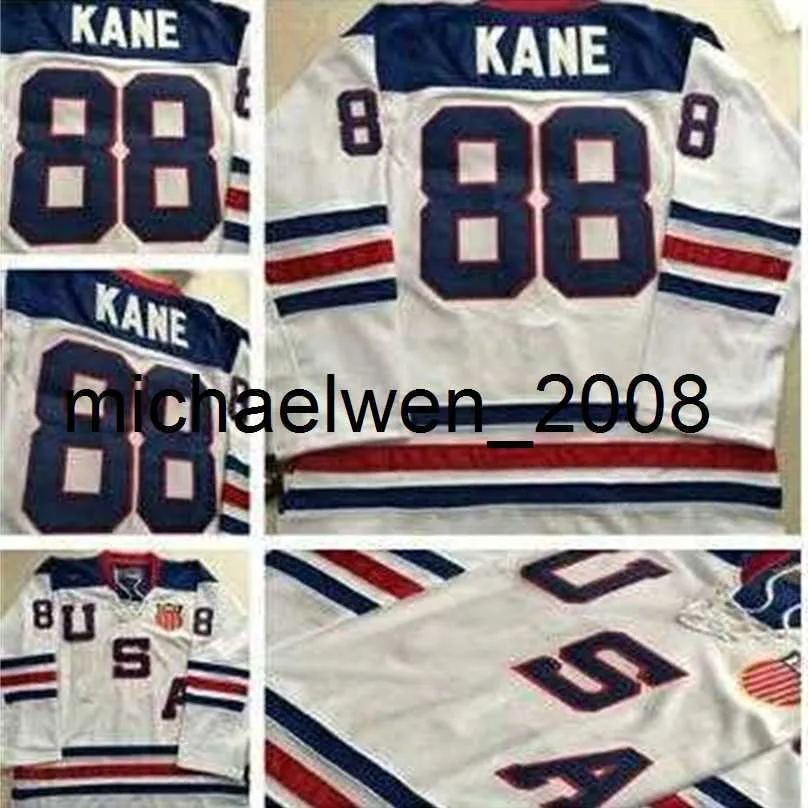 Weng 2010 Team EUA 88 Patrick Kane Branco Hóquei no Gelo Jerseys Bordados Hóquei Jersey
