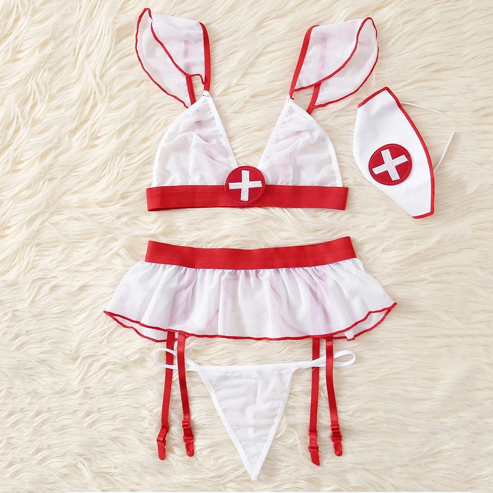 Sexy set lingerie vrouwen exotische kostuums Lenceria verpleegkundige kleding cosplay uniform porno seks ondergoed 230411