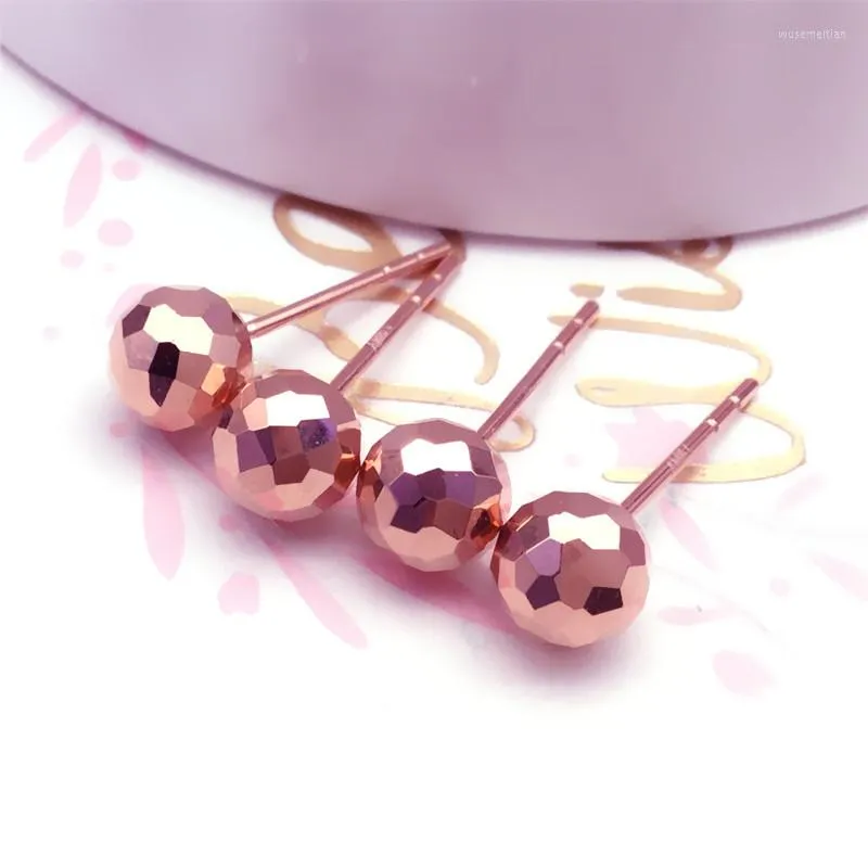 Orecchini a bottone Shiny Simple Fashion For Women 585 Purple Gold Plated 14K Rose Bead Ear Studs Jewelry Girlfriend Gift