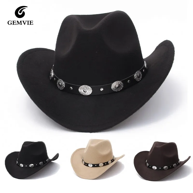 Brede rand hoeden emmer hoeden vintage westerse dames cowboyhoed voor mannen brede cowboy jazz cap met lederen riem sombrero cap vier seizoenen 230410