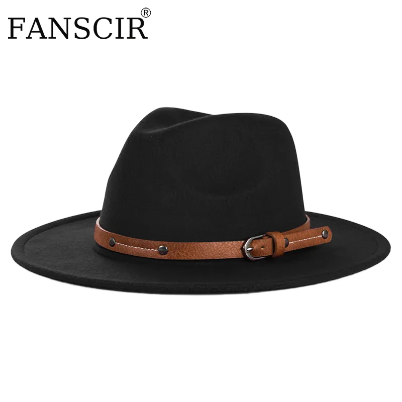 Chapéus largos chapéus chapé de balde largura lã grande chapéu de fedora para mulheres com fita de couro gentleman elegante senhora britânica igreja jazz chapéu de panamá hat 230410