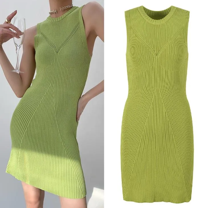 322 2023 Runway Dress Spring Summer Dress Brand Same Style Empire Crew Neck Sleeveless Green Womens Dress Fashion yl