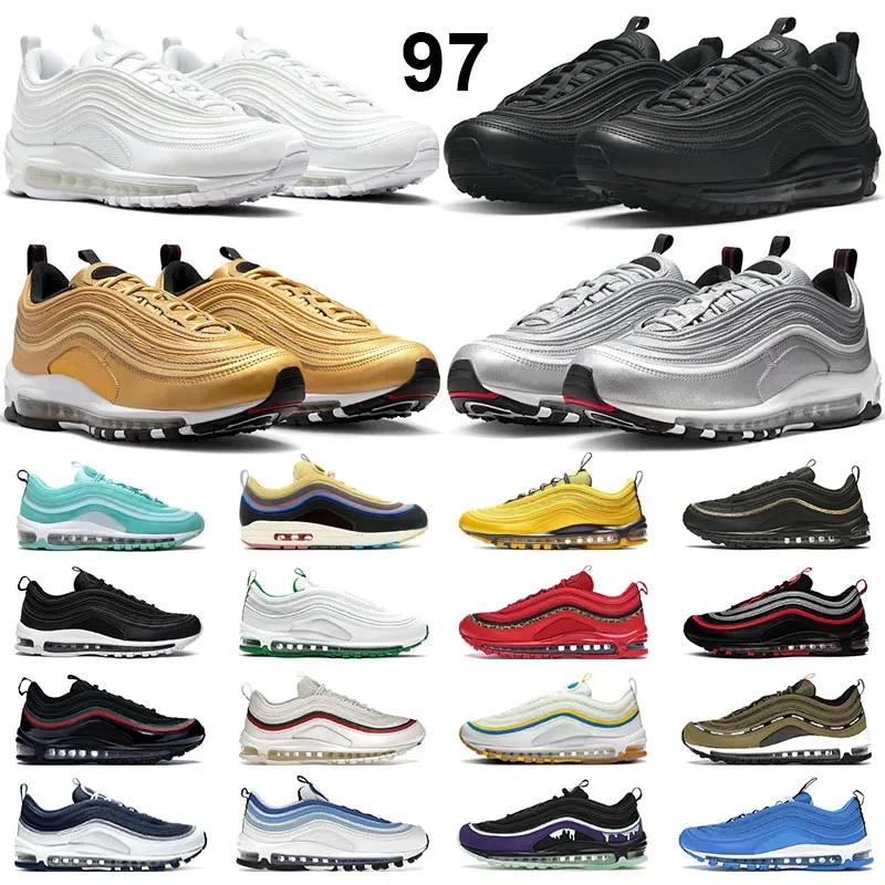 OG 97 Running Shoes Homens Mulheres 97s Triplo Preto Branco Ouro Sliver Bala Jesus Satan Sean Wotherspoon Blueberry Criado Mens Treinadores Esportes Sapatilhas