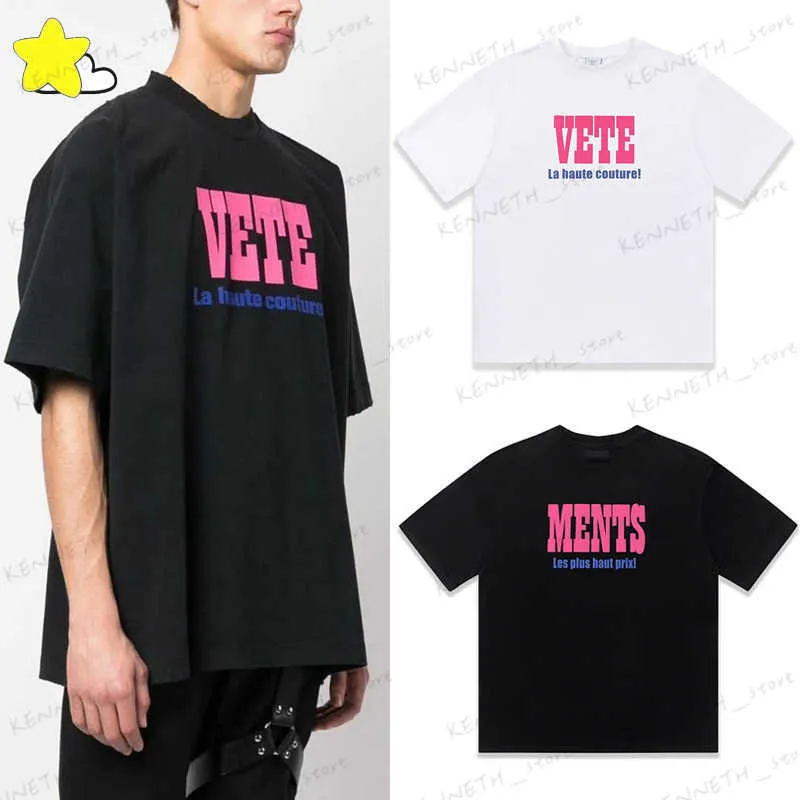 Erkek Tişörtler 23SS Yeni Pembe Köpük Baskı T-Shirt Erkek Kadınlar 1 1 Ağır Kumaş Büyük Boy VTM Tee Hip Hop Black White Üst T230412