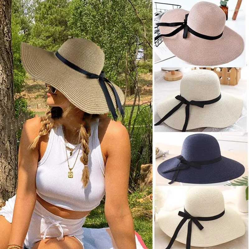2023 Simple Foldable Floppy Straw Hat With Bow With Wide Brim For Women UV  Protection For Sun, Beach, And Travel From Dujuanflower, $9.55