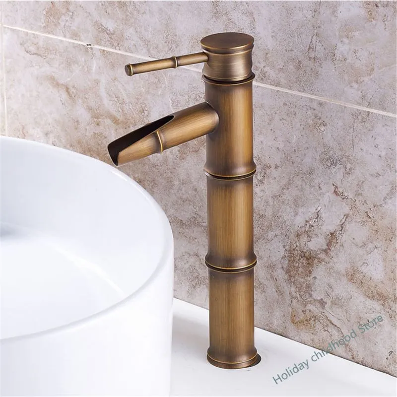 Bathroom Sink Faucets Basin Antique Brass Bamboo Shape torneiras do banheiro Copper Single Handle and Cold Water Tap 230410