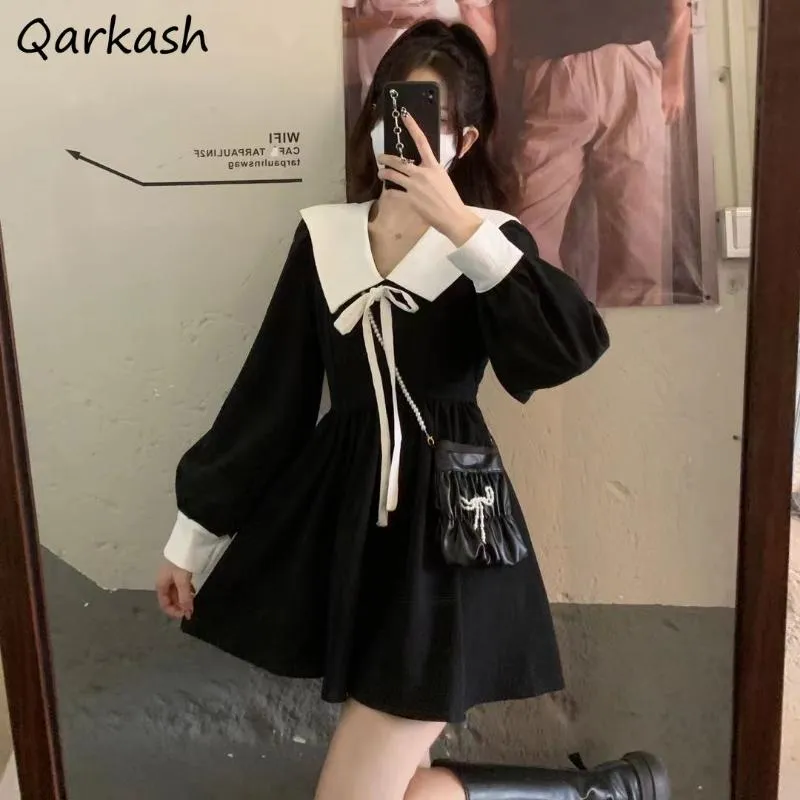 Robes décontractées robe trapèze femmes Mini col marin Style japonais Kawaii étudiants Empire Design doux rétro Vestidos loisirs doux dame