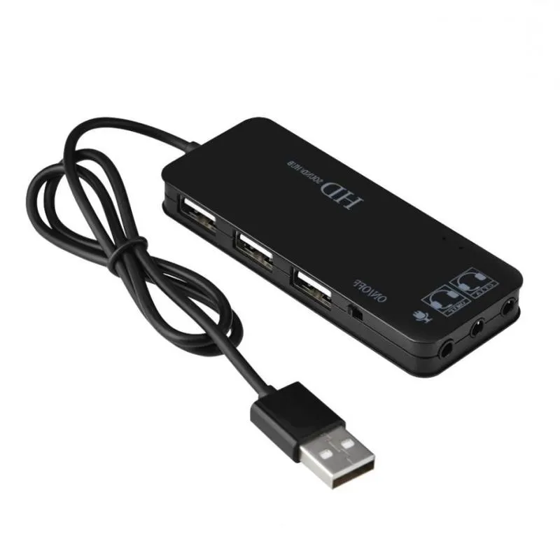 Бесплатная доставка USB 20 Hub TO 3-портовый USB 20 Порты для наушников и микрофона 71-канальный звуковой адаптер Многопортовый сплиттер Звуковые карты Kwnke