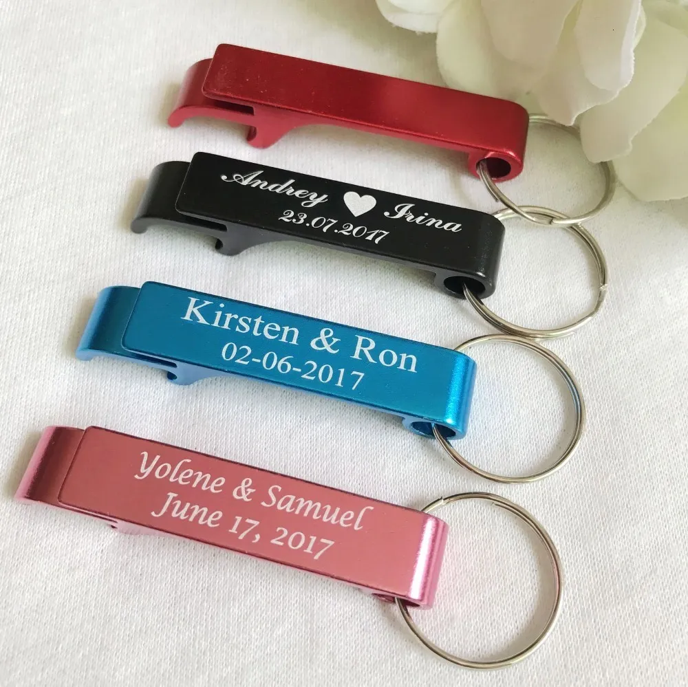 Party Favor 50pcs Personalized Engraved Bottle Opener Key Rings Wedding Name and Date Day Keepsake Custom Favors Gifts 230410