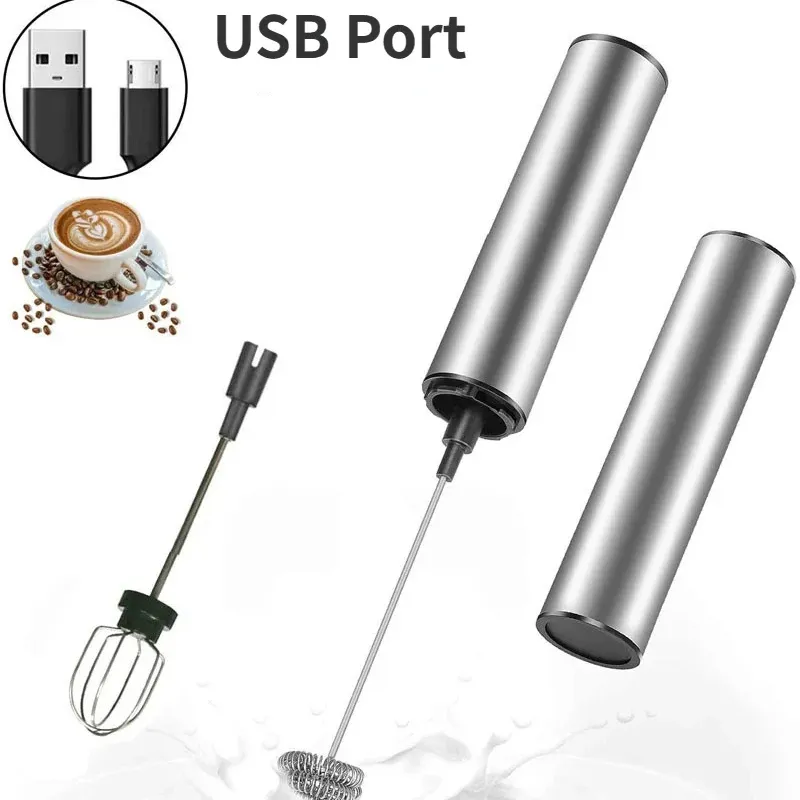 Stainless Steel Coffee Foam Machine Milk Foam Maker Hand-held Electric Whisk Mini Wireless Blender USB Port Kitchen Gadgets