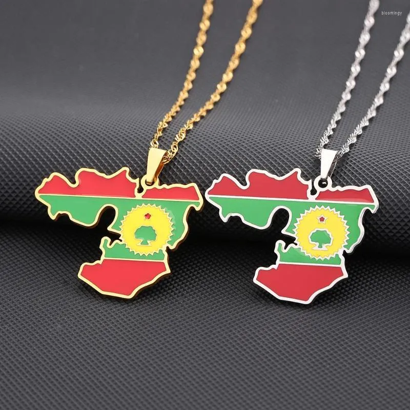 Pendant Necklaces Enamel Drop Oil Ethiopia Oromia Map Flag Necklace For Women Girls Stainless Steel Oromo Jewelry Ethnic Party Gifts