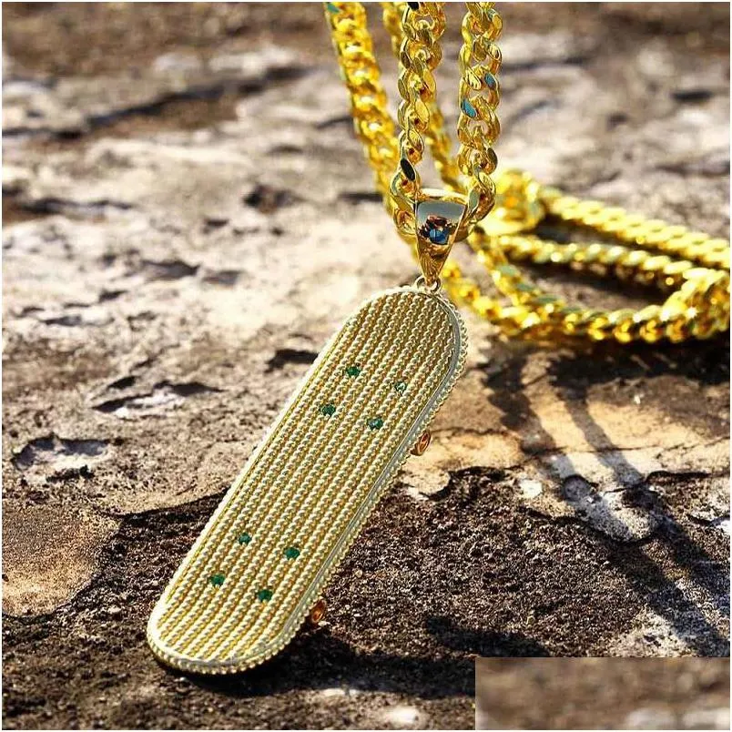 Collane con ciondolo Mens Collana Hip Hop Gioielli Sier Oro Catena a maglia cubana Fashion Skateboard Per uomo Drop Delivery Pendenti Dhgarden Ot4Tg