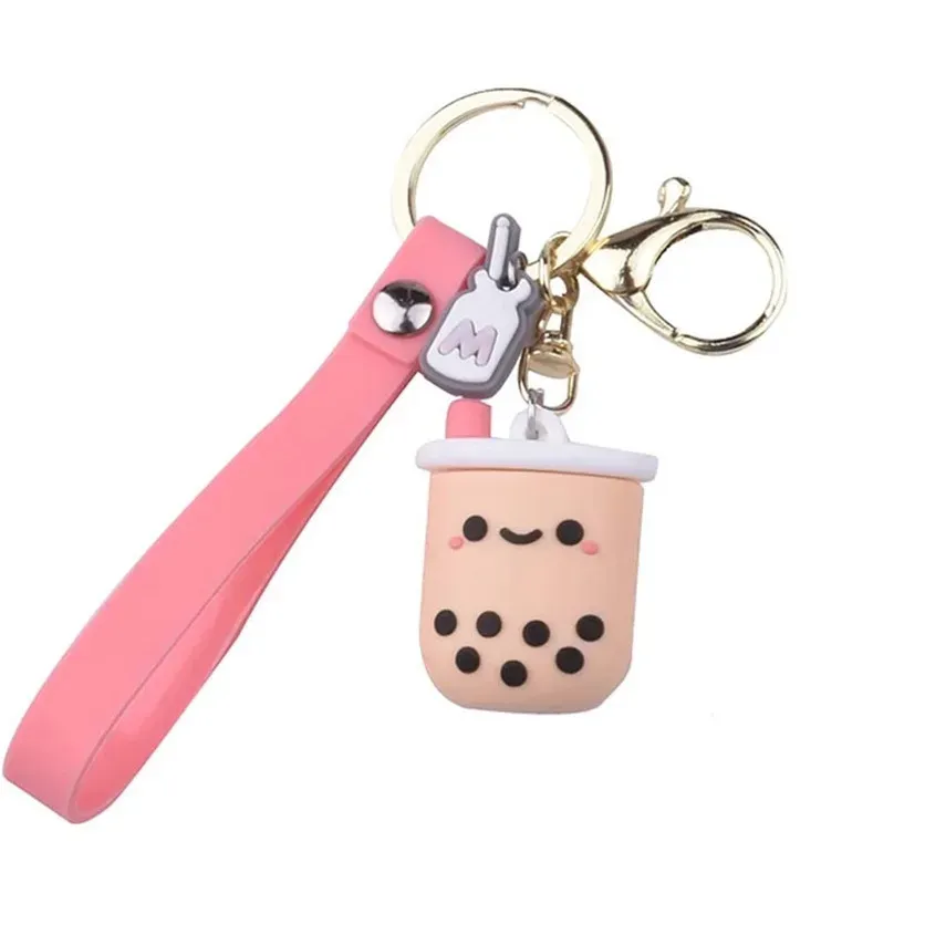 Silicone Bubble Tea Keychain Boba Milk Tea Key Ring Car Keychain Cute Boba Milk Tea Jewelry Gift