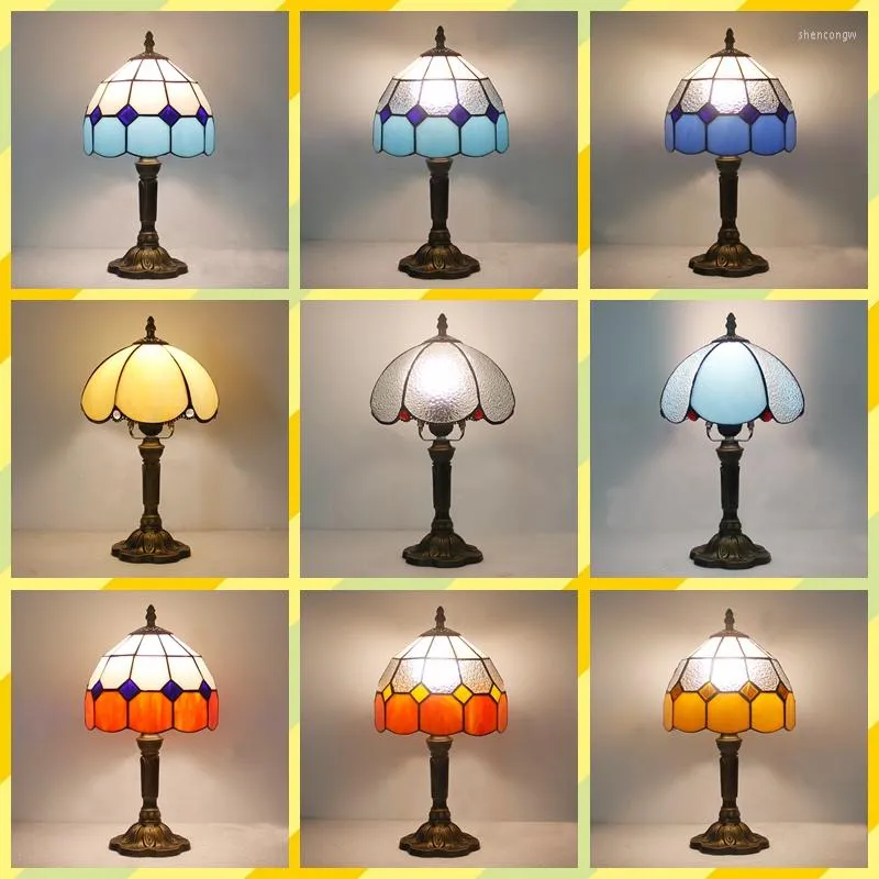 Table Lamps Tiffany Creative European Mediterranean Bedroom Bedside Lighting Decoration Warm Color American Retro Nostalgic Lamp