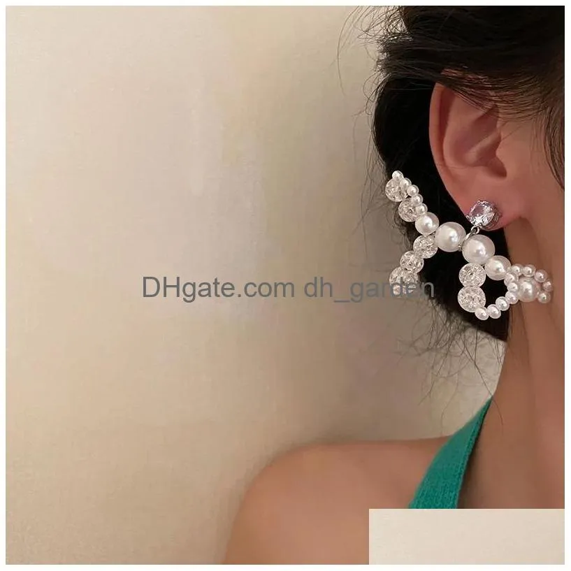 Dangle & Chandelier Personality White Crystal Pearl Knot Dangle Earrings For Women 2021 New Jewelry Statement Brincos Wholes Dhgarden Dh8U5