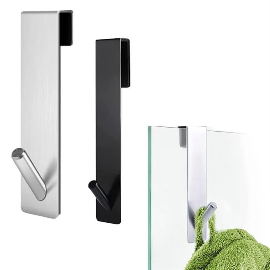 Hooks & Rails Bathroom Shower Door Hook Over Glass Towel Rack Stainless Steel Drilling Holder HangerHooks2837