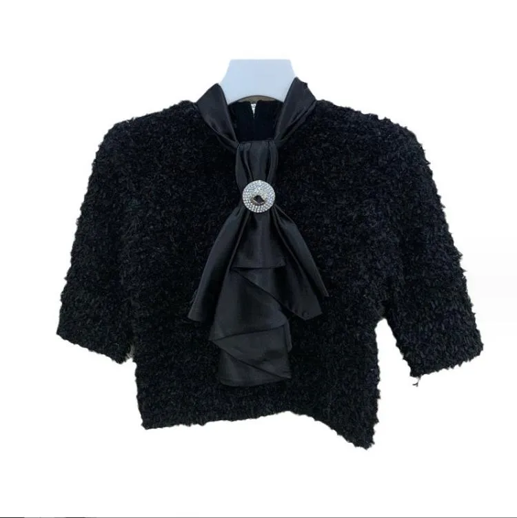 1109 2023 automne marque même Style pull à manches courtes col rond noir femmes vêtements de haute qualité femmes qiantao