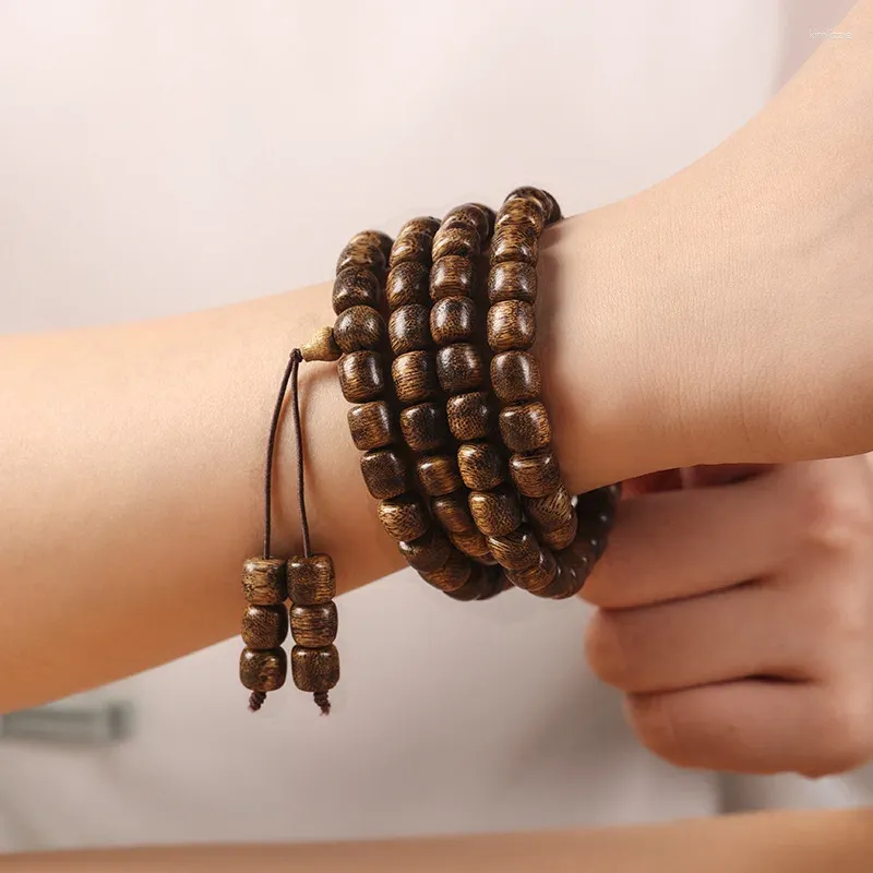 Pulsera de cuentas de cubo agárico de Kalimantan Natural, Material antiguo, 108 cuentas budistas, estilo Retro para pareja masculina y femenina