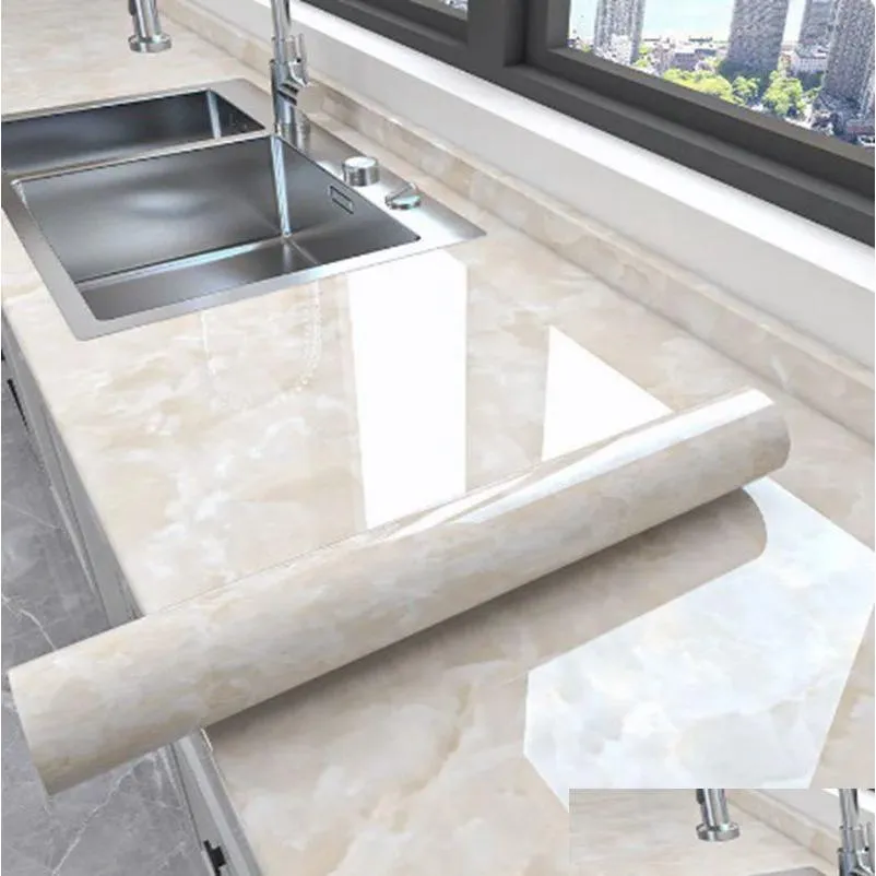 Wallpapers Marble Vinyl Film Auto adesivo papel de parede para banheiro cozinha armário bancadas contato papel pvc impermeável parede sti dhkmg