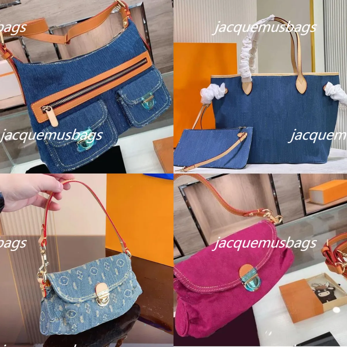 Denim Crossbody Bags Women Cross body Canvas Bag Designer Luxury Lady Shoulder Hobo Handbag TFlower Underarm Cowboy Bag