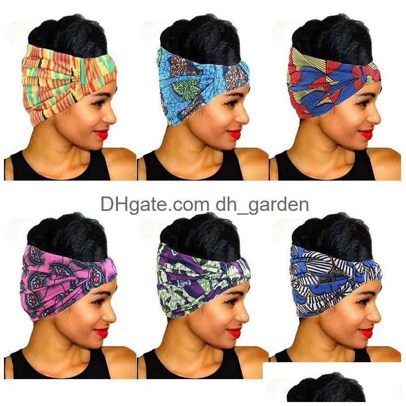 Pannband vintage kvinnor pannband hårtillbehör afrikansk tryckt stretch bomull elastisk huvudbonad turban headscarf headwrap dhgarden dhmgv
