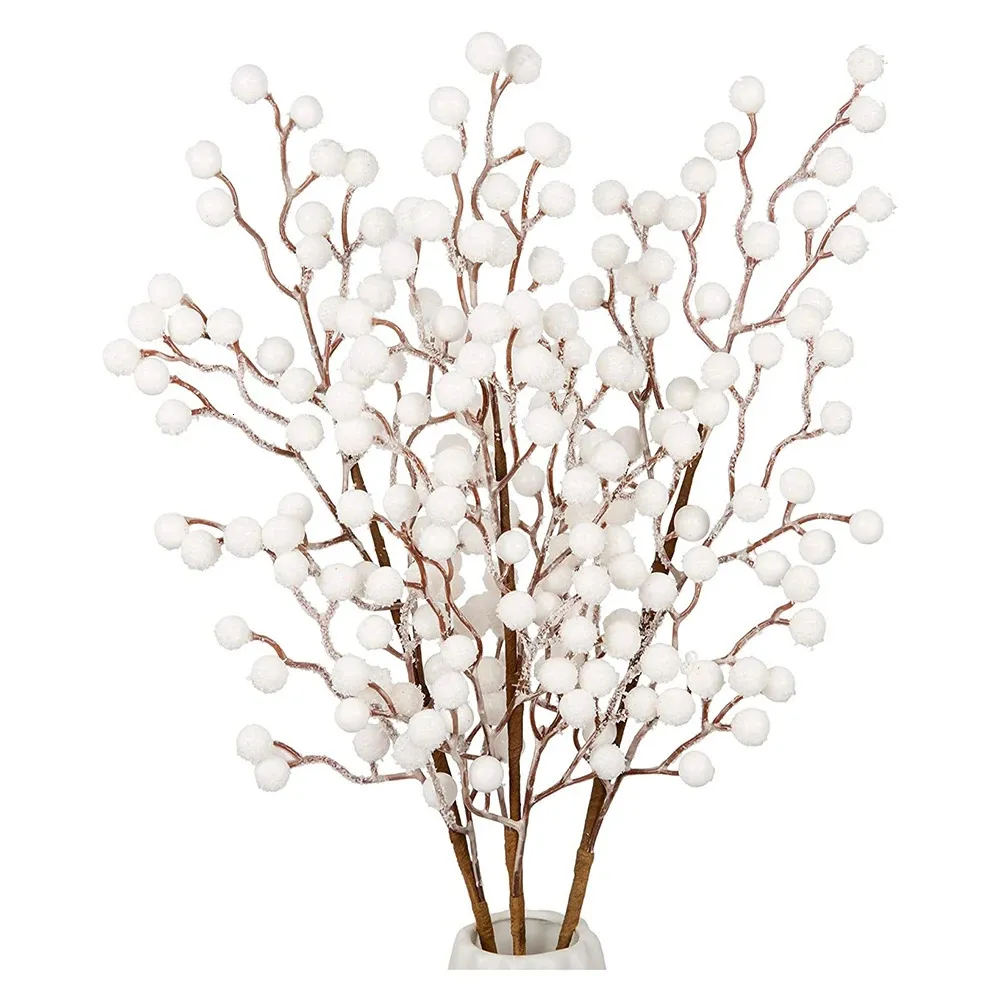 Juldekorationer 1 bit konstgjord vit bär torkad gren för blommor och hem DIY CraftsManship Fake Snow Tree 231110