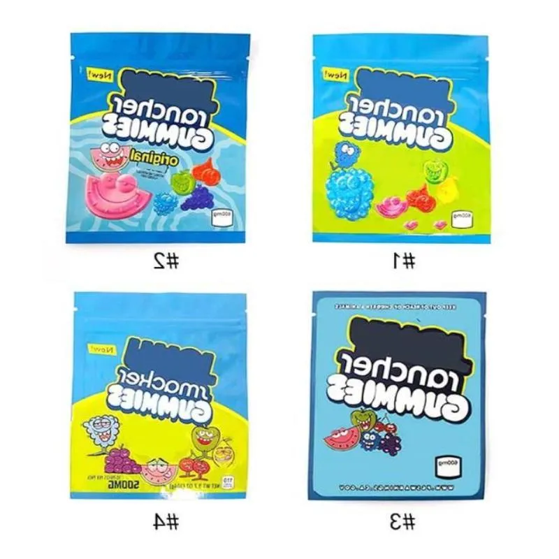 plastic packaging bags gummies sours artifcially candy resealable Edibles 600mg 500mg pack bag Rxoxf