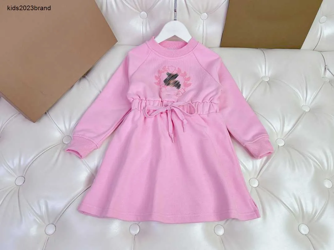Nieuwe meisje kleding Taille ontwerp baby partydress herfst ronde hals Kids rok Maat 100-150 Lange mouwen Kind japon Nov10