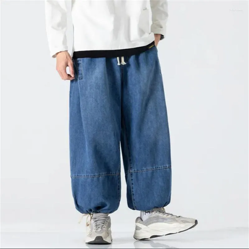 Jeans da uomo Pantaloni cargo a gamba larga da uomo lavati vintage giapponesi Pantaloni larghi Harem Hip Hop Pour Homme