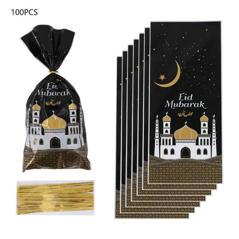 4 PC Gift Wrap 100st Eid Mubarak Presentväskor med rep Ramadan Boy Birthday Party Wrapping Kareem Decoration 2023 Islamiska muslimska partiförsörjningar Z0411