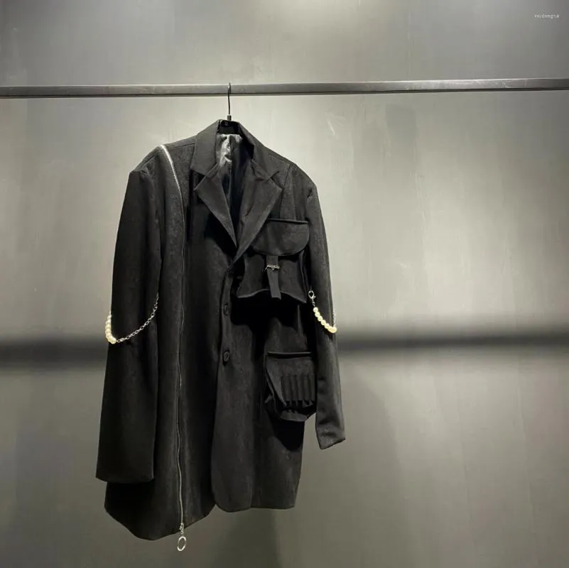 Men's Suits Black Wide Zipper Deconstructed Suit Ultra Loose Medium Length For Men