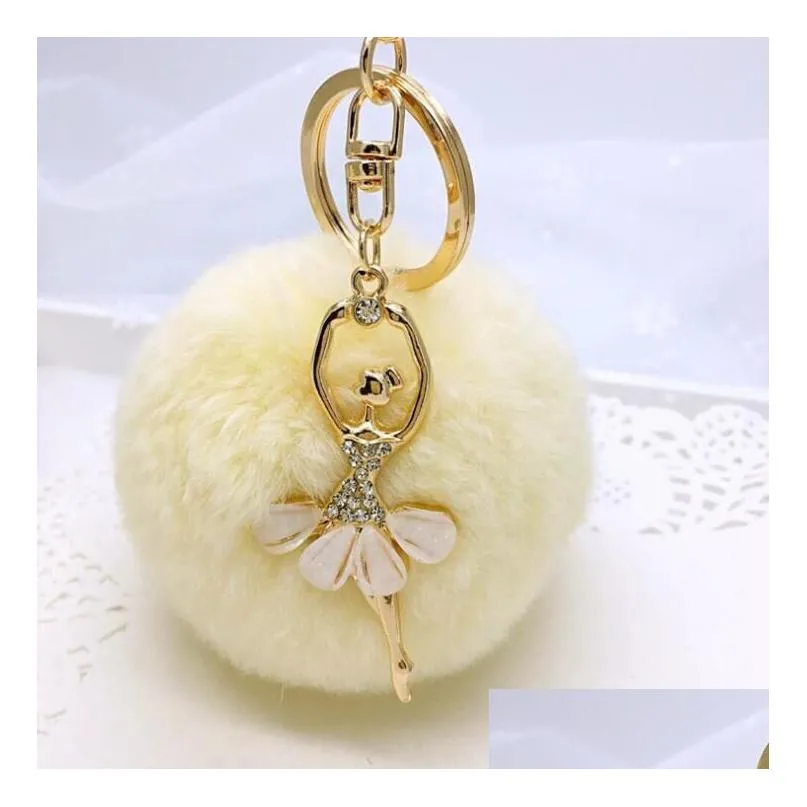 17 Color Fashion Snow Ball Keychain With Ballerine Key Ring High Quality Rabbit Hairball Keychains Bag Accessories Car Pendant Drop De Dh3Da