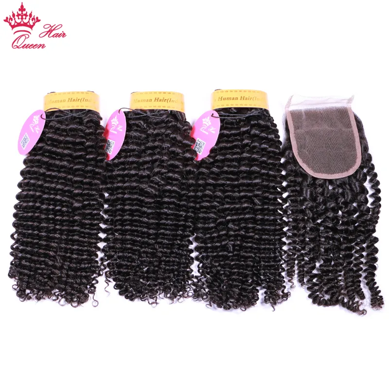 Bundles de cheveux bouclés indiens crépus avec fermeture Bundle d'extensions de cheveux bruts vierges avec fermeture à lacet Queen Hair Products Livraison gratuite