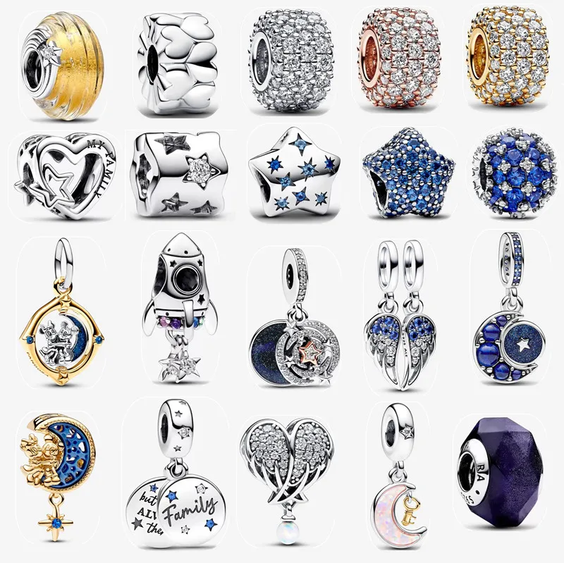 Charmes ronds bleus étincelants DIY Fit Bracelet Pandoras pour femmes Designer Collier Pendentif Mode Fête Vacances Bijoux de Noël Cadeaux avec boîte
