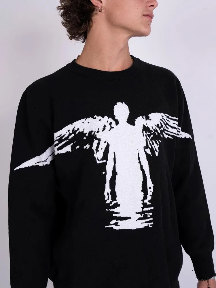 Swetery damskie anioł mody ulica y2k luźna swoboda odzieżowa ciepłe wydrukowane z długim rękawem estetyczne estetyczne top