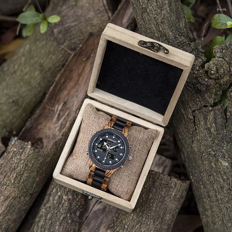 Relógios de pulso Bobo Bird Men's Watch Digital Wooden Man Luminous Mody Moda Male Watches Tromppial Relogio Masculino Drop