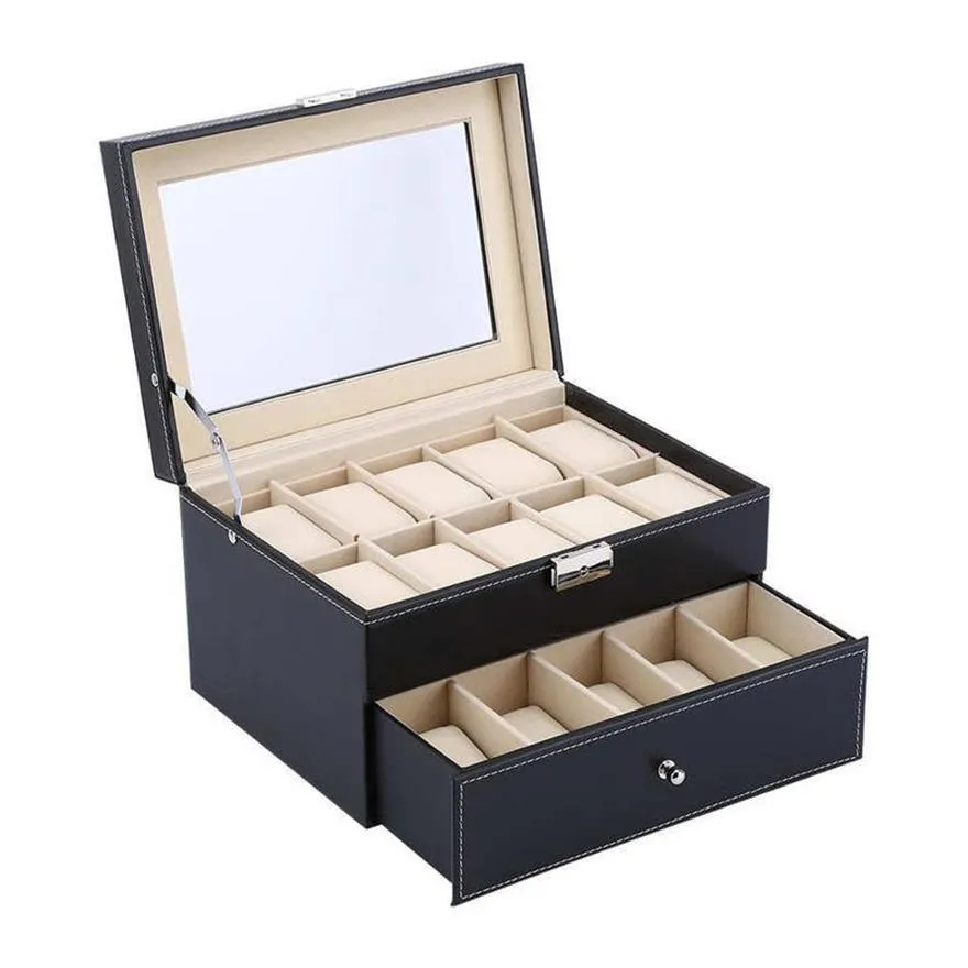 6 10 12 20 24 grade caixa de relógio de couro caixa de exibição caixa de armazenamento de jóias organizador caixa de relógio de pulso armazém no exterior y1116191h