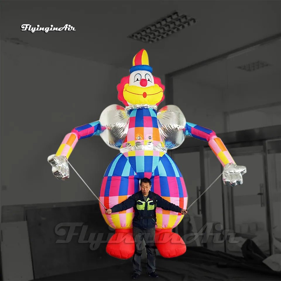 Circus Parade Performance Funny Walking Inflatable Clown Puppet 3.5m Cartoon Figure Costume Blow Up Jester Marionette For Carnival Event