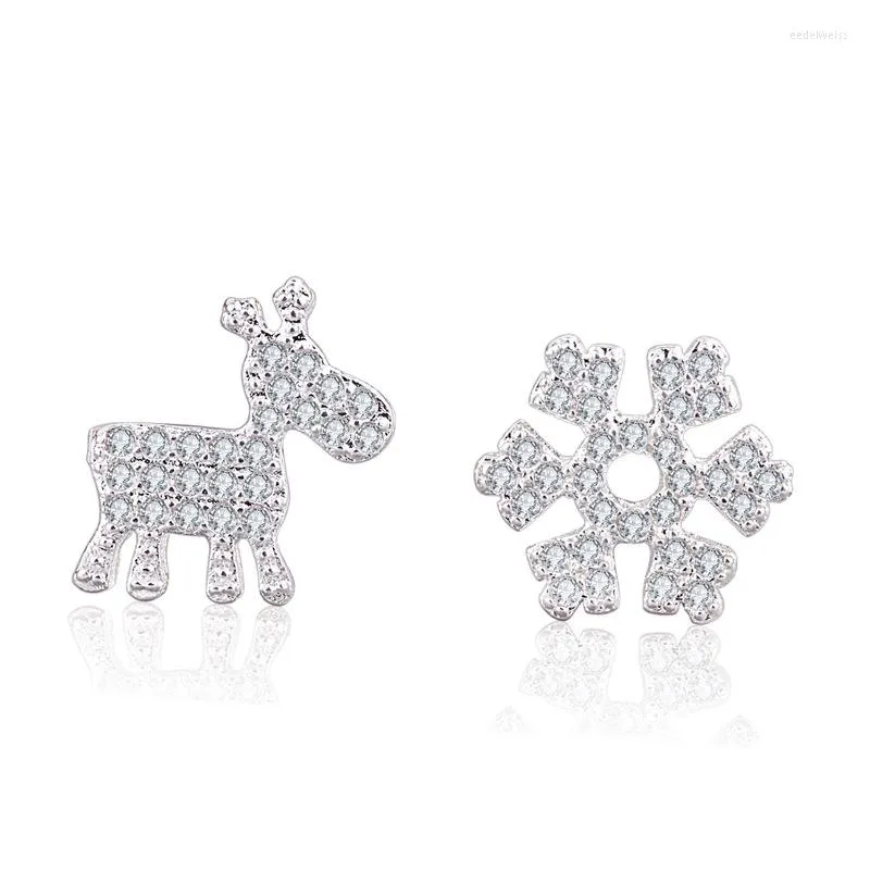 Stud Earrings 925 Sterling Silver Cute Crystal Snowflake Deer For Women 2023 Christmas Gift Female Pendientes Aretes De Mujer