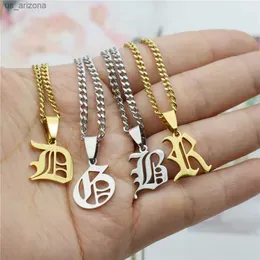 Cuban Chain Initial Necklaces Devil Necklace Stainless Steel A B C D E F G H I J K L M N O P Q R S T U Pendant Punk Jewelry Men L230620