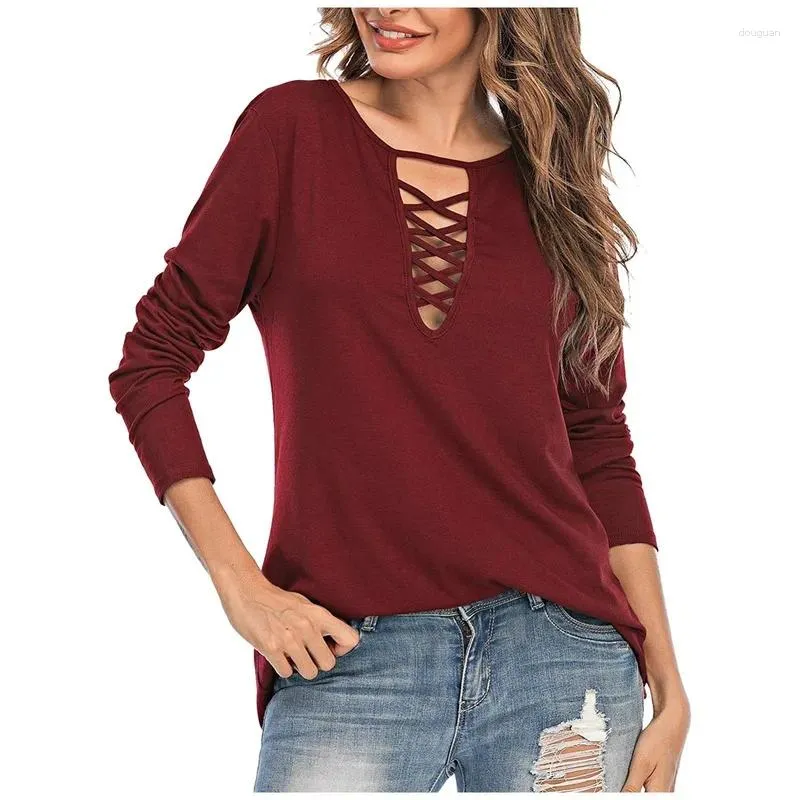 Plus Size Women Long Sleeve Casual Tops Ladies V Neck Blouse Shirt Solid  Basic