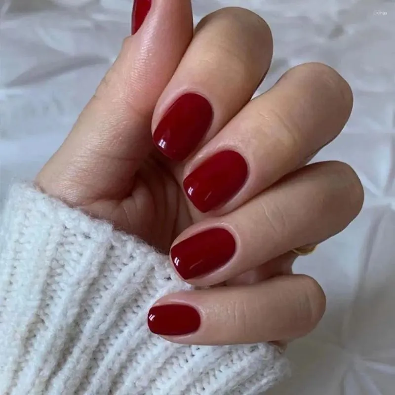 Fałszywe paznokcie 24pcs Czerwony Manicure Naklejki na paznokcie czyste kolorowe francuskie fałszywe kwadrat