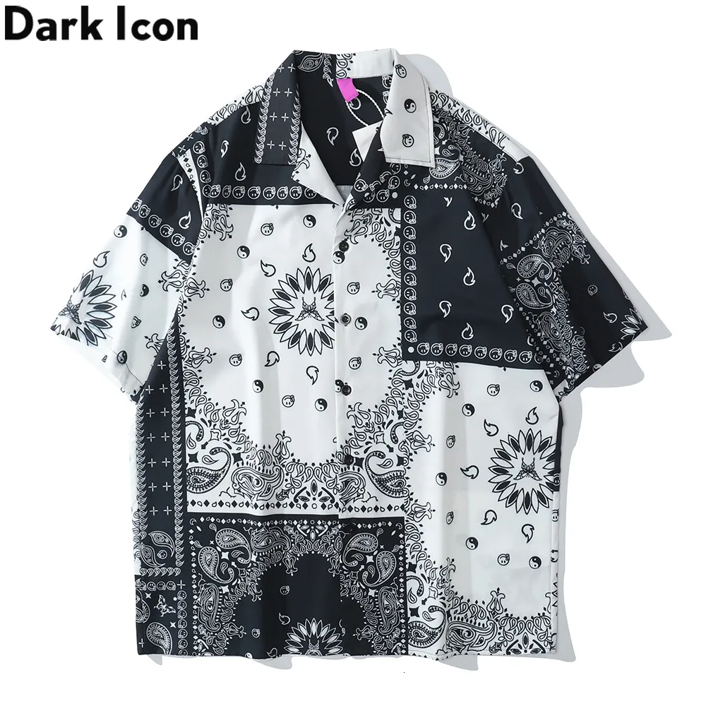 Chemises décontractées pour hommes Dark Icon Noir Blanc Couleur Contraste Bandana Shirt Hommes Street Fashion Polo Chemises Hawaïennes Homme 230410