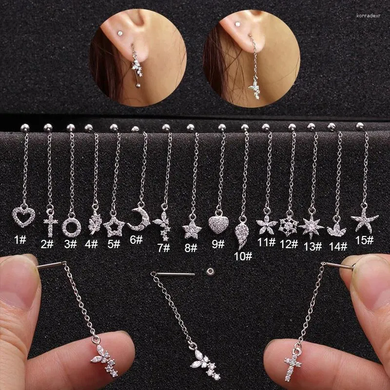 Boucles d'oreilles en acier inoxydable, 30 pièces, chaîne longue, Micro incrusté de Zircon, feuille créative, cœur, perçage d'oreille, bijoux, vente en gros