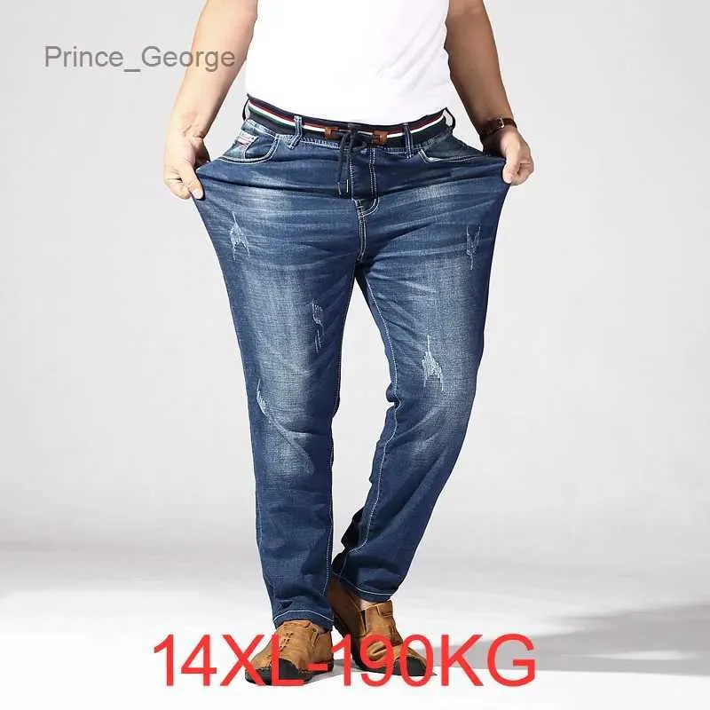 Herren-Jeans, elastische Taille, übergroße Stretch-Jeans, männlich, Übergröße, lockere Hose für große Männer, 13 x 14 x große Yards, 190KGLF231111