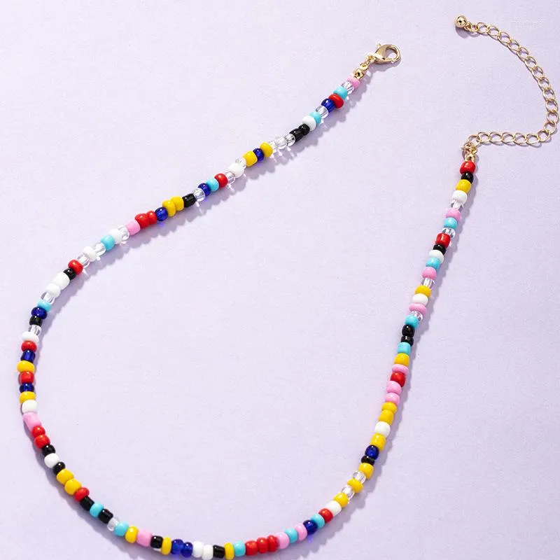 Choker farbiges Glas Reis Perlenkette Mode einfache Schlüsselbeinkette für Frauen