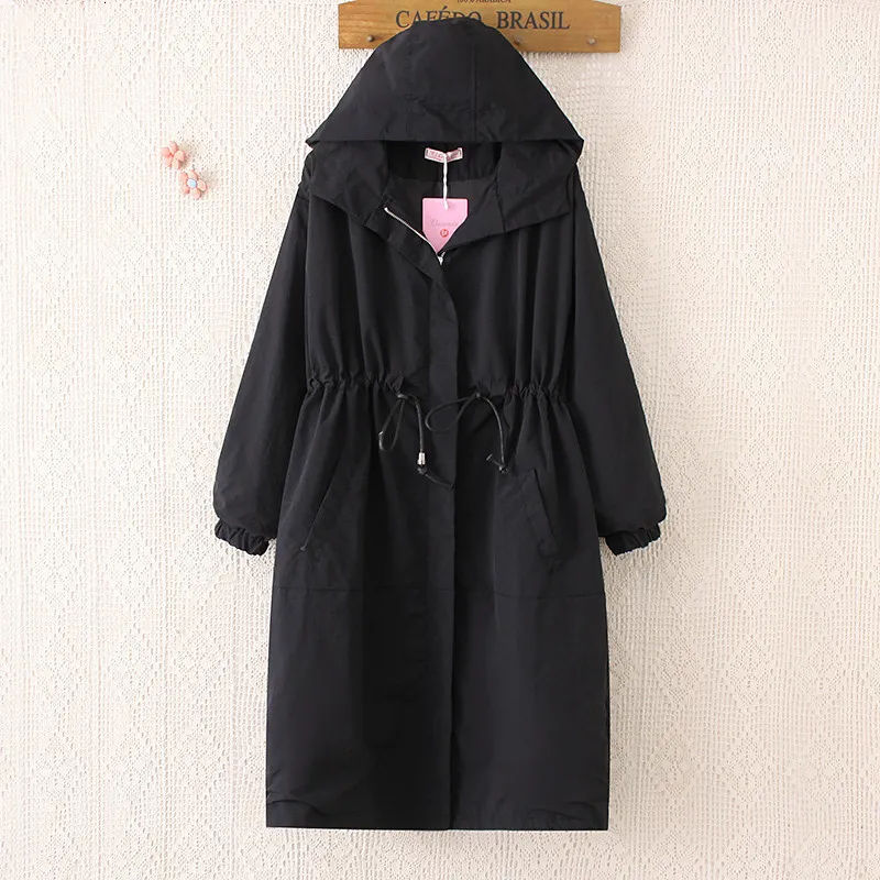 Women's Trench Coat Long Autumn Black Windbreaker Hooded Outerwear Ladies Casual Loose Casacos Femininos Large Size R809 230411