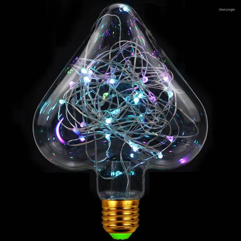 Lampe en fil de cuivre amour RGB coloré Flash économie d'énergie 1.5W décoration de jour de noël AC85-265V E27 rétro ampoule décoration de la maison