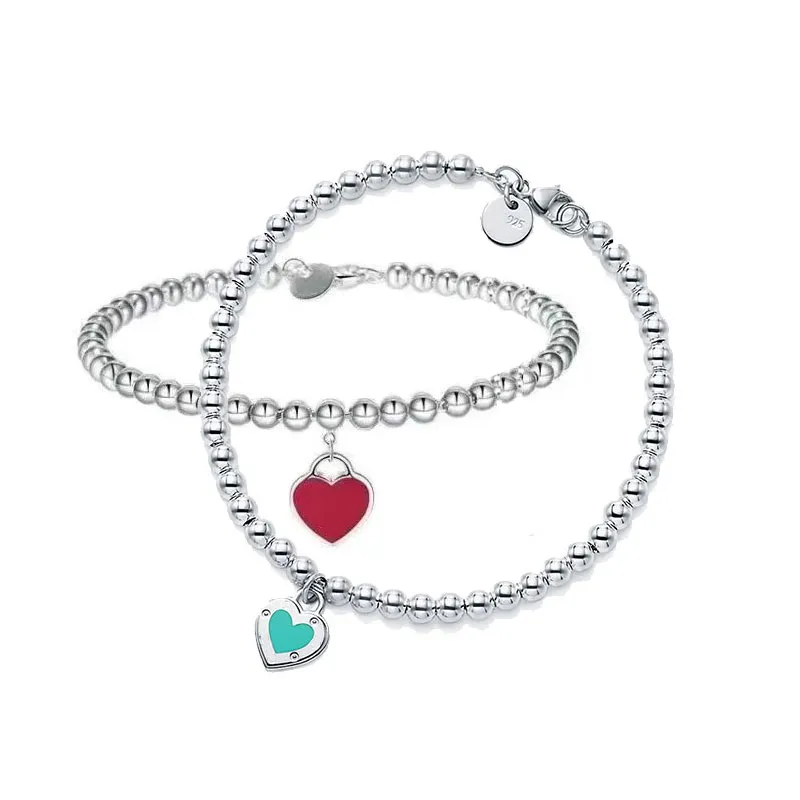 T Series 16-21cm Bracelets porte-bonheur 925 Sterling Silver Heart LOVE Pendentif Perlé Bracelet Pour Femmes Fine Jewelry Wedding Valentine's Day Gift