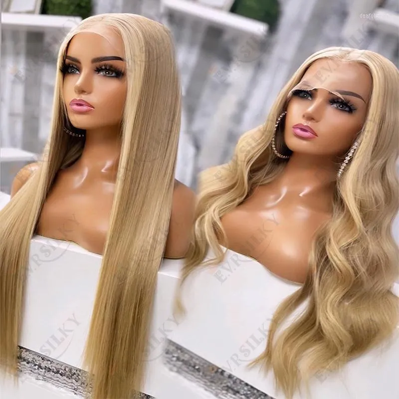 22” Ombre Ash Blonde Body Wave LaceFront WIG NEW 13x4 Ash Blonde Body Wave Lace Front Wigs Synthetic Ombre  main image 3